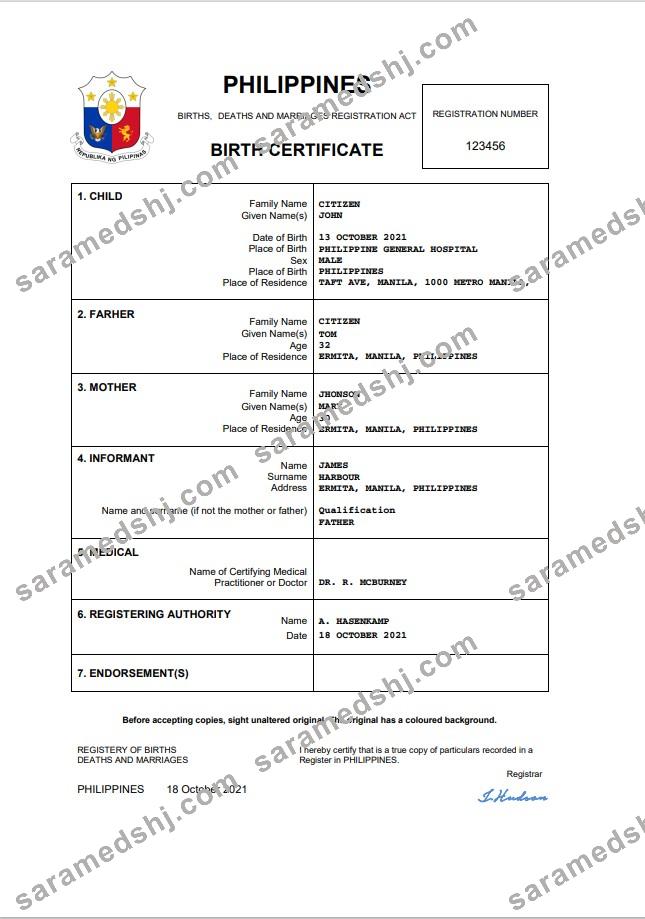 Philippines vital record birth certificate Word and PDF template